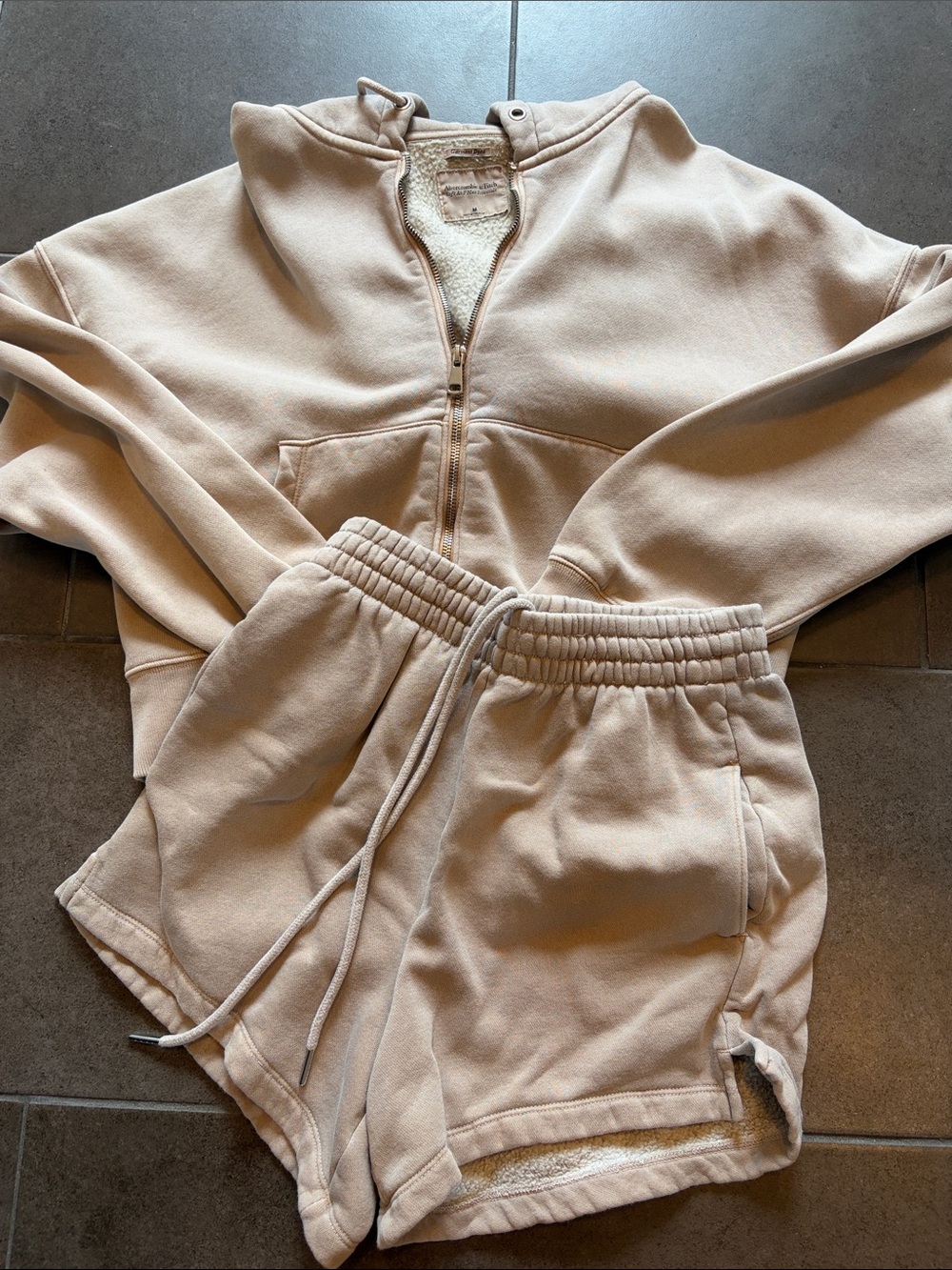 Abercrombie & Fitch Cream Zip Hoodie and Shorts Set